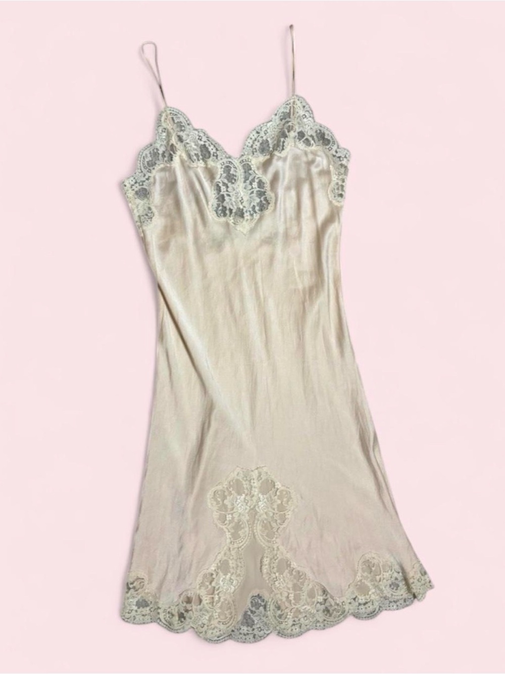 Rare gold tag Victoria's Secret Cream Lace-Trim Silk Slip